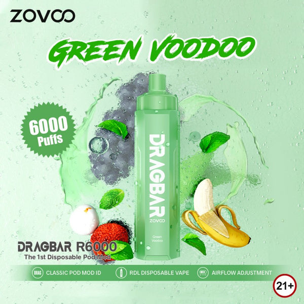 ZOVOO Dragbar 6000 Puffs 3mg - Green Voodoo 