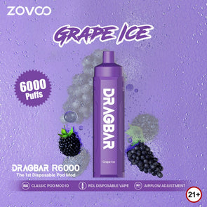 ZOVOO Dragbar 6000 Puffs 3mg - Grape Ice 