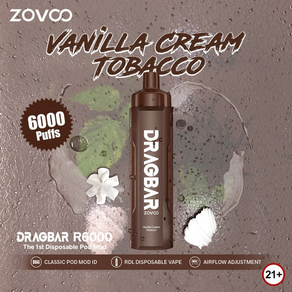 ZOVOO Dragbar 6000 Puffs 3mg - Vanilla Cream Tobacco